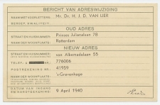 Verhuiskaart G. 13 Particulier bedrukt Rotterdam 1940