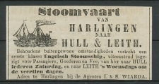 Advertentie 1866 Stoomvaart Harlingen - Engeland