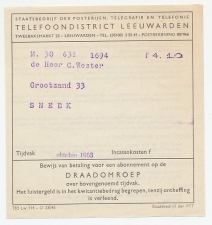 Sneek 1963 - Kwitantie Draadomroep