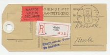 Postzaklabel Aangetekend / Waarde Venlo Kassier 1986