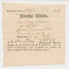 Blanks Billiet - Impost Grove Waaren - Dordrecht 1755