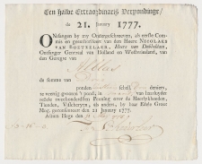 Kwitantie Halve Extraordinaris Verpondinge - Den Haag 1777