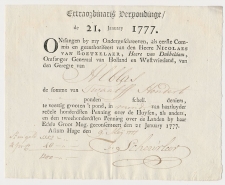Kwitantie Extraordinaris Verpondinge - Den Haag 1777