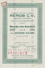 Specimen Aandeel  Amsterdam 1938 - Perfin D.B. - De Bussy