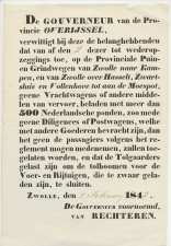 Proclamatie Zwolle 1842 - Betreffende sluiten van Tolwegen      