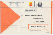 Treinbrief Kapelle Biezelinge - Rotterdam 1968