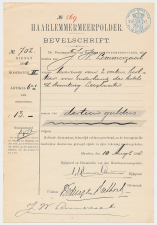 Fiscaal stempel - Bevelschrift Haarlemmermeer polder 1908