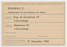 Verhuiskaart G. 17 Particulier bedrukt Den Haag 1945