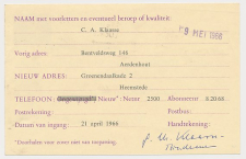 Verhuiskaart G. 32 Part, bedrukt / Bijfrankering Haarlem 1966