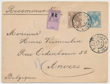 Envelop G. 9 / Bijfrankering Aangetekend Rotterdam - Belgie 1904