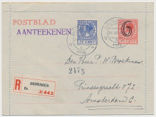 Postblad G. 17 y / Aangetekend / Bijfrankering Groningen 1929   