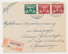 Aangetekend Middelharnis 1944 - Overstempeld strookje Oude Tonge