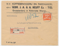 Aangetekend Tiel Hoogeindschestraat 1943- Overstempeld strookje 