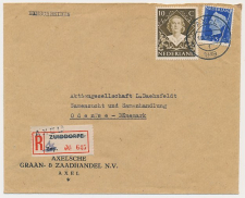 Aangetekend Axel 1949 - Overstempeld strookje Zuiddorpe