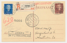 Aangetekend Assen Troelstralaan 1953 - Overstempeld strookje 