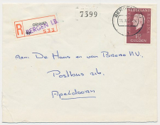 Aangetekend Bergen LB 1969 - Overstempeld strookje Gennep