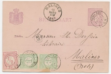Briefkaart G. 23 / Bijfrankering Venray - Belgie 1887