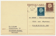Briefkaart G. 319 / Bijfrankering Schiedam - Duitsland 1959