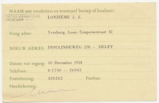 Verhuiskaart G. 26 Particulier bedrukt Den Haag 1958